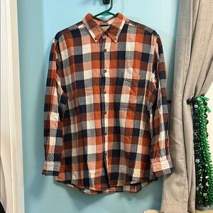 Outdoor Life Men's Plaid Button-Down Shirt - Orange, Navy, and White